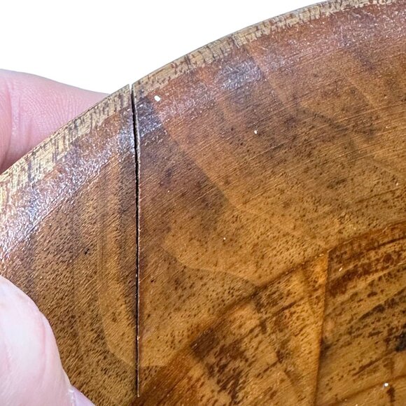 Vintage Burl Walnut 6 4 Salad Bowl With Hanging Utensils MCM Billings Missouri - Picture 6 of 12